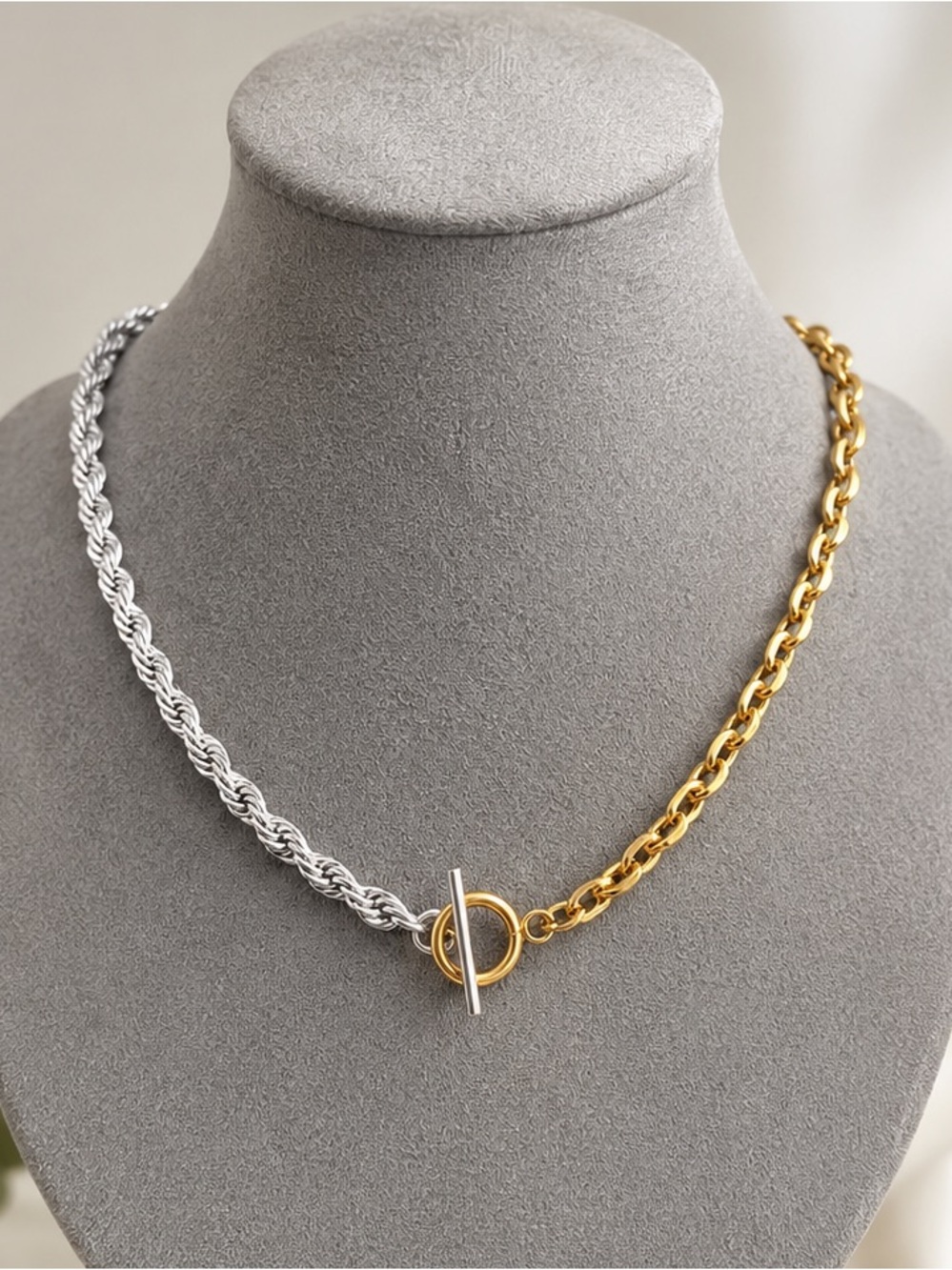 Two-Tone Gold and Silver Toggle Chain Necklace - Women Jewelry